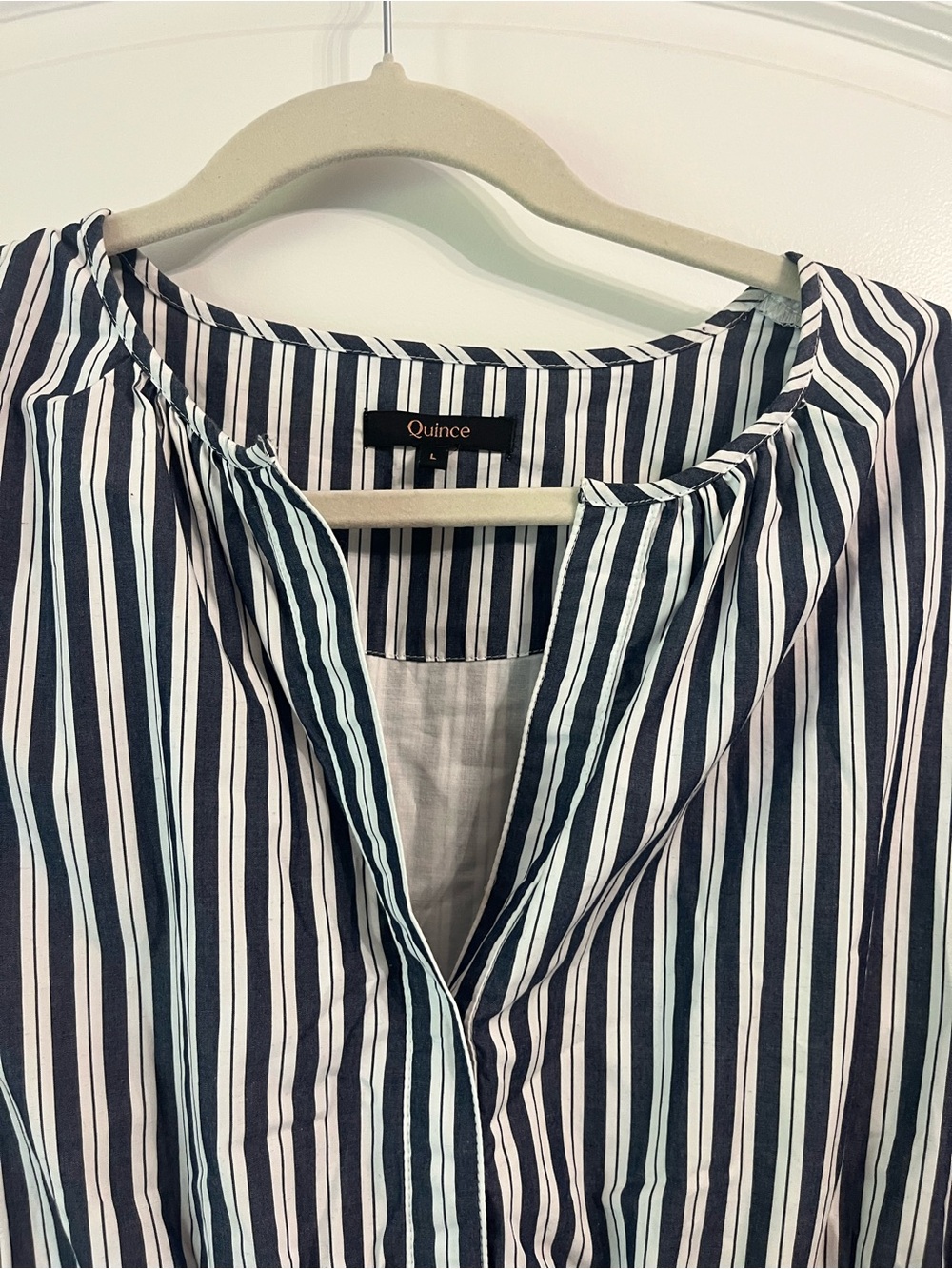 Quince 100% Organic Cotton Poplin Tiered Maxi Dress with Pockets Stripes Large - Picture 4 of 9